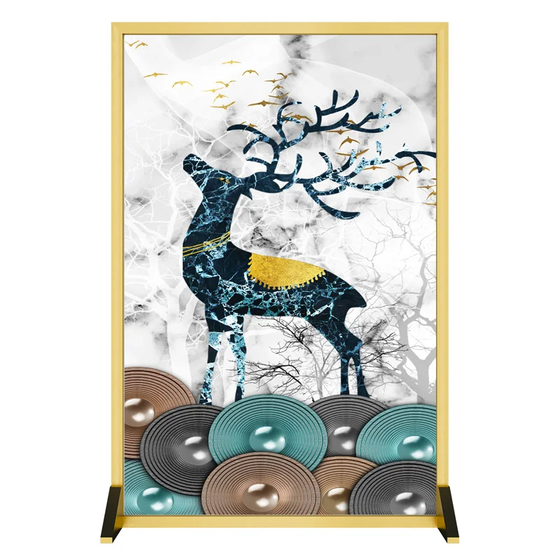 

Nordic stainless steel light luxury elk screen partition living room hotel lobby light mobile pulley screen