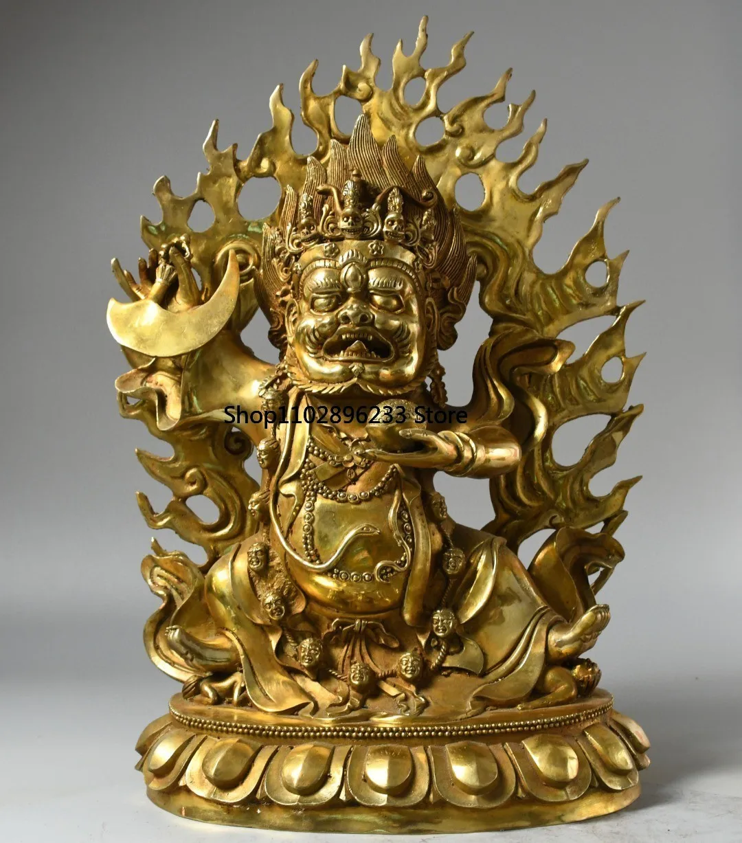 Тибетская латунь позолоченное большое черное небо Кинг-Конг рука Бог богатства