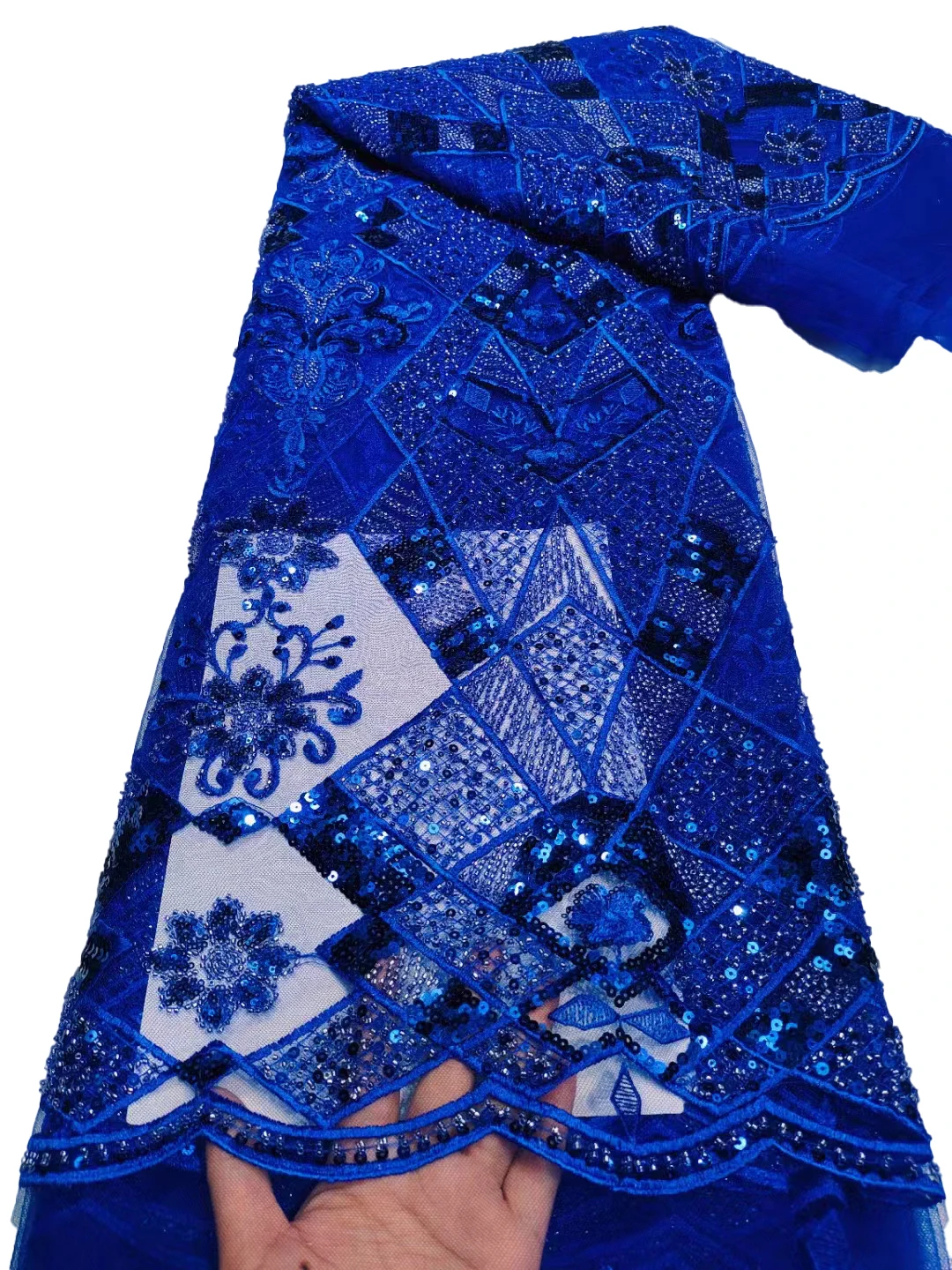 Новая сетчатая вышитая ткань с бусинами и блестками африканская кружевная