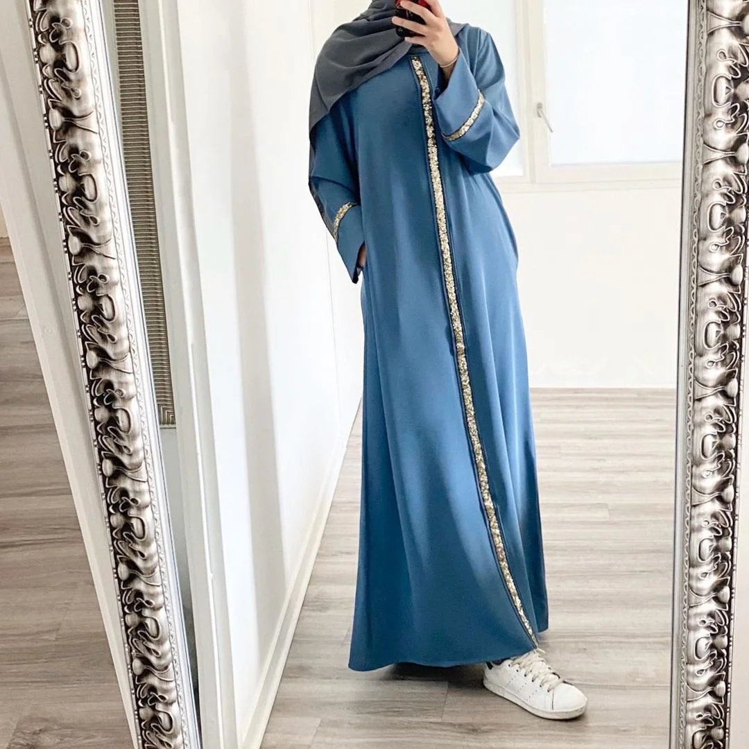 

Abaya для женщин, малайзийский мусульманский женский кардиган, халат, раздельная отделка, платье с блестками, мусульманская абайя, модная свободная женская элегантная одежда