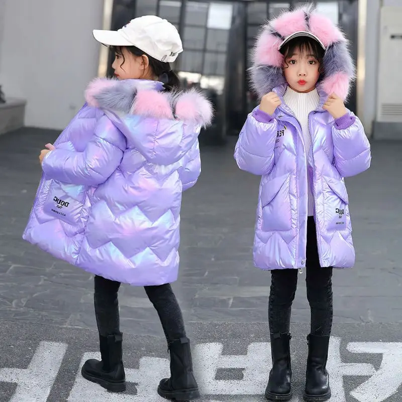

New Winter Down Jacket for Girls Coat Waterproof Shiny Hooded Children Outerwear Clothing 3-13 Year Teenage Kids Parka Snowsuit