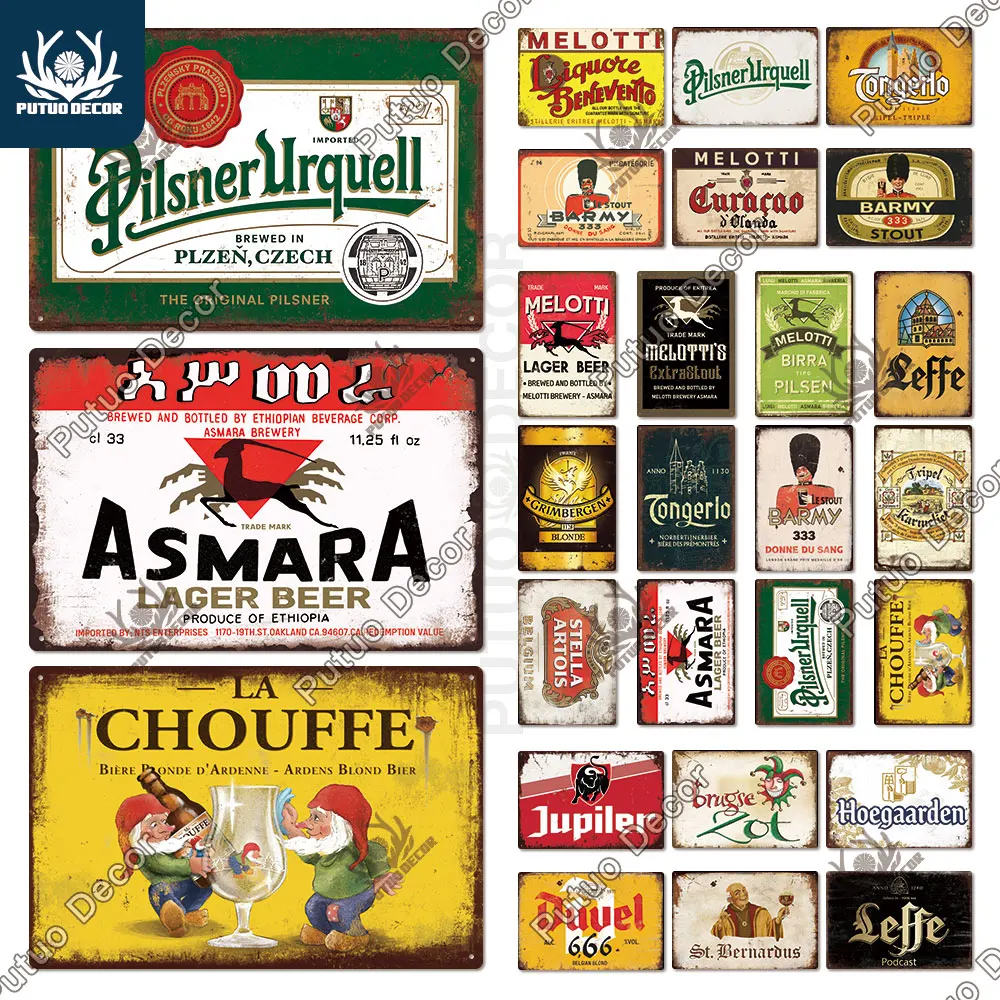 

Putuo Decor Beer Brand Tin Sign Vintage Alcohol Metal Plate Retro Tin Poster Home Decorative for Bar Club Outdoor Wall Decor