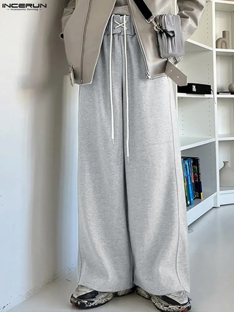 

Men Pants Solid Color Joggers Drawstring Workout Cozy Casual Wide Leg Trousers Men Streetwear Baggy Leisure Pantalon 5XL INCERUN