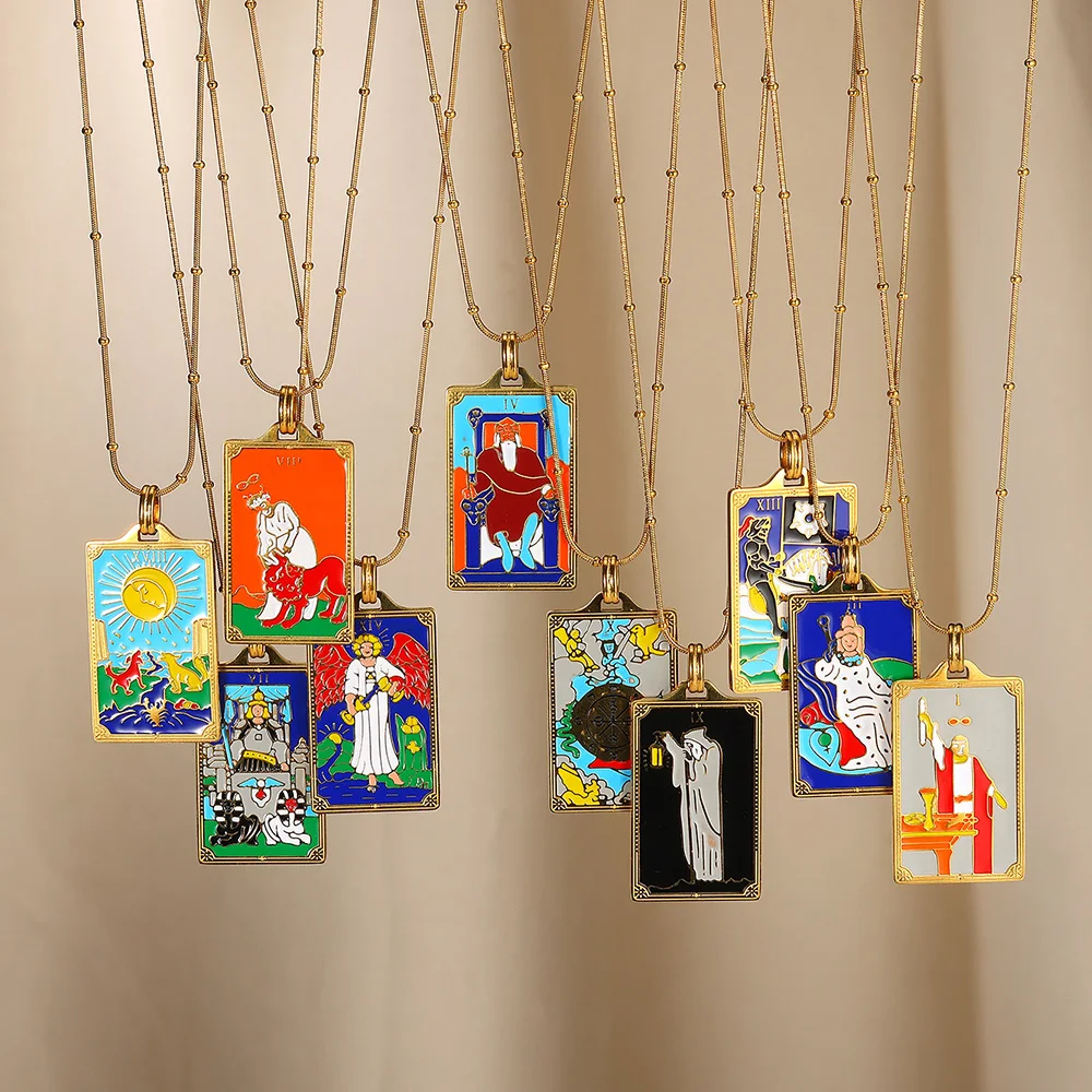 Ожерелья с подвеской в виде карты Таро для женщин цепочка золотого цвета