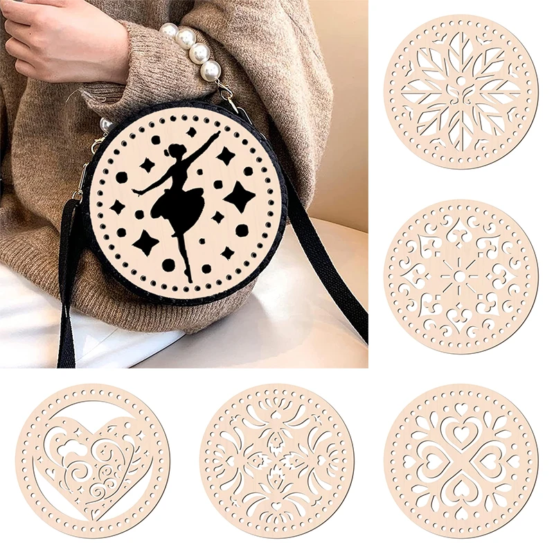 

2PC Natural Wooden Basket Bottom with Hole, Circle Blank Wood Base for DIY Knitting Crochet Bag Bottom Shaper Craft