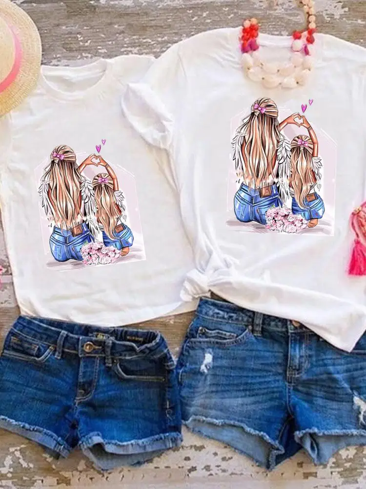 

Family Matching Outfits Tee Sweet Fashion Print Graphic T-shirt Women Girls Boys Kid Child Summer Mom Mama Clothes Clothing