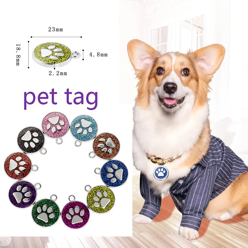 

Zinc Alloy Pet Hanging Tag Accessories Pet Round Color Flash Pink Cat Claw Pendant DIY Dog Collar Pendant Accessory Supplies