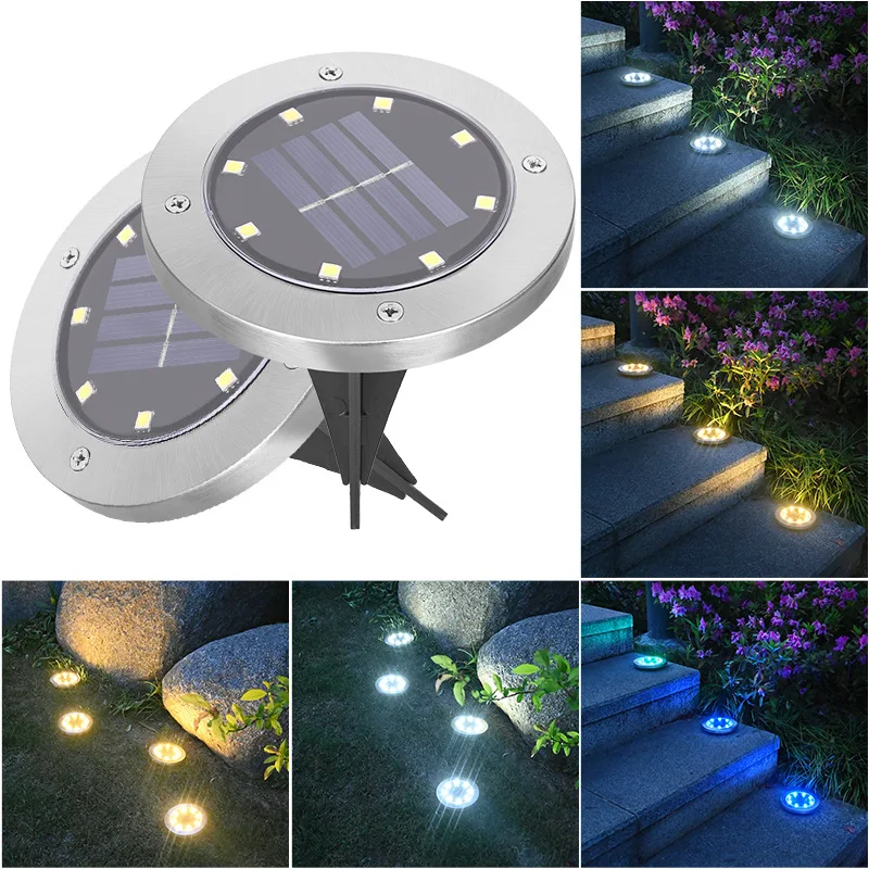 

Outdoor Solar Ground Light Waterproof Garden Lamp for Garden Lawn Pathway Yard Walkway Sensing Landscape Disk Lights 8LEDS