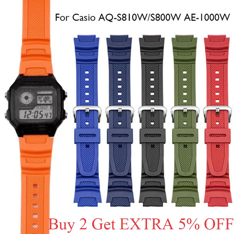 Watch Strap 18mm for CASIO AE1200 / 1300 / 1000 W-219 Replacement Silicone Rubber Watch Band Men's Wristband Bracelet Accessorie