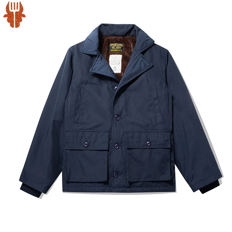 

2023 Vintage Navy Flight Jacket Men Winter New Lapel Multi-pocket Thick Inner Wool Polyester Zipper Jacket Retro Casual Coats