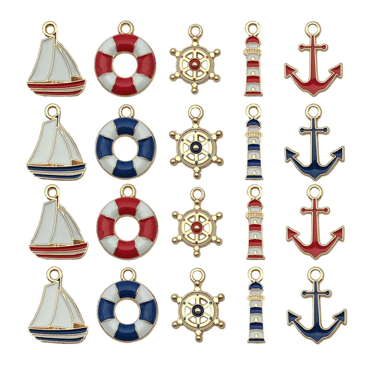 20 шт. эмалированные морские подвески из сплава маяк якорь спасательный круг