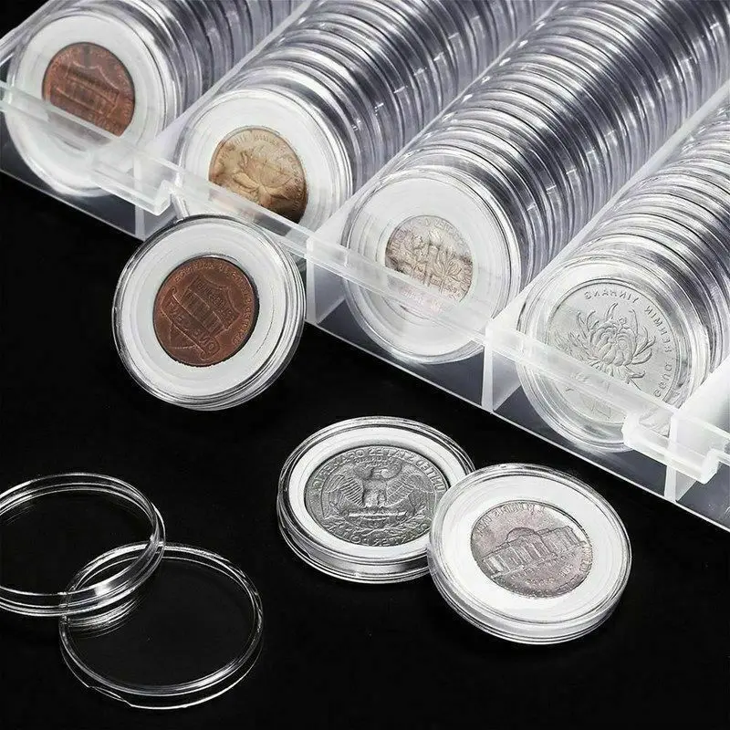 

100 Pcs Fit 27mm Coin Capsule Box Round Holder Plastic Transparent Dustproof Case Protect Airtight Collection Storage