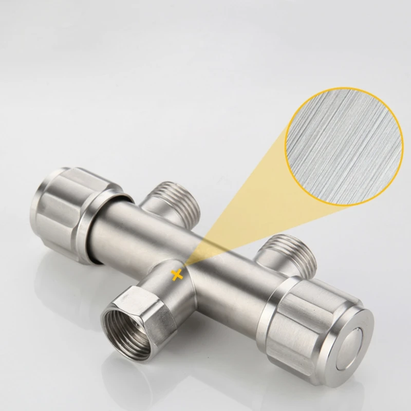 

One-in Two-out Water Valve Angle Valve Stainless Steel Water Divider Dual Handles Washing Machine Taps Easy to Install 87HA