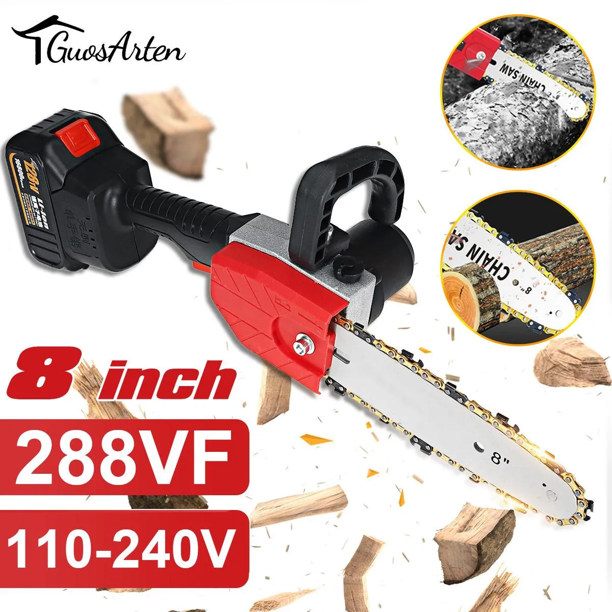 

8 Inch 1200W 128VF Cordless Electric Chain Saw Brushless Motor Chainsaw Garden Wood Cutters Power Tools For 18V Makita Battery