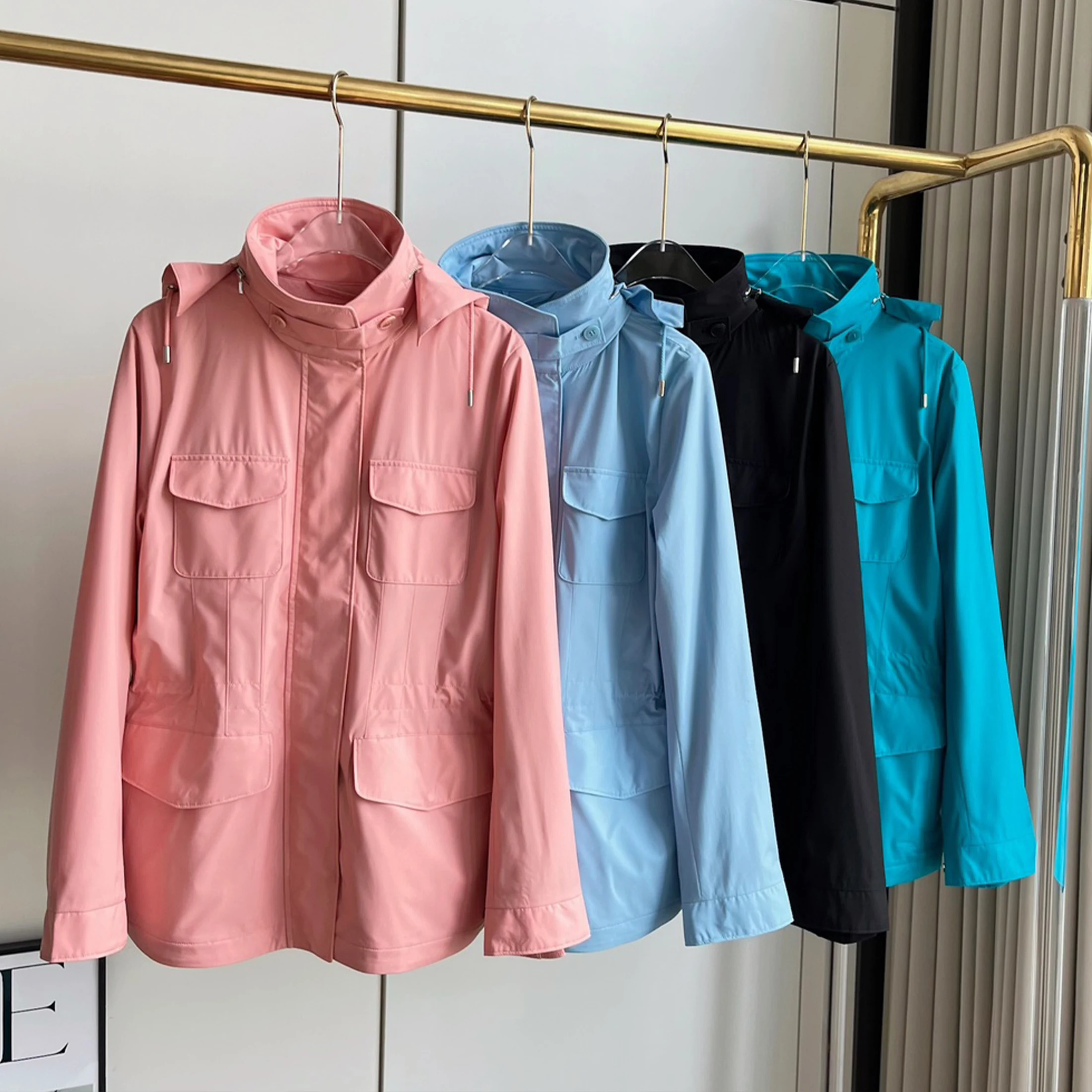 Женская весенне-осенняя однотонная куртка NIGO с капюшоном и карманами модная