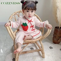 girl baby romper strawberry embroidery newborn girl clothes spring autumn outdoor travel new pink long sleeves toddler bodysuit