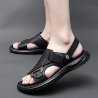 mens summer new sandals slippers men leather sandals fashion thick soled beach shoes non slip open toe business casual sandals