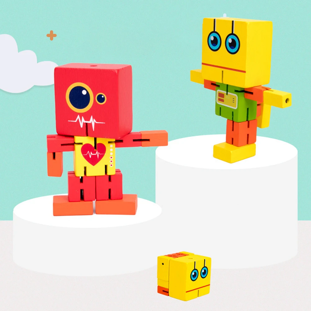 

Детский Деревянный робот-трансформер, строительный блок, ручное Упражнение мозга, креативность, разные деревянные люди