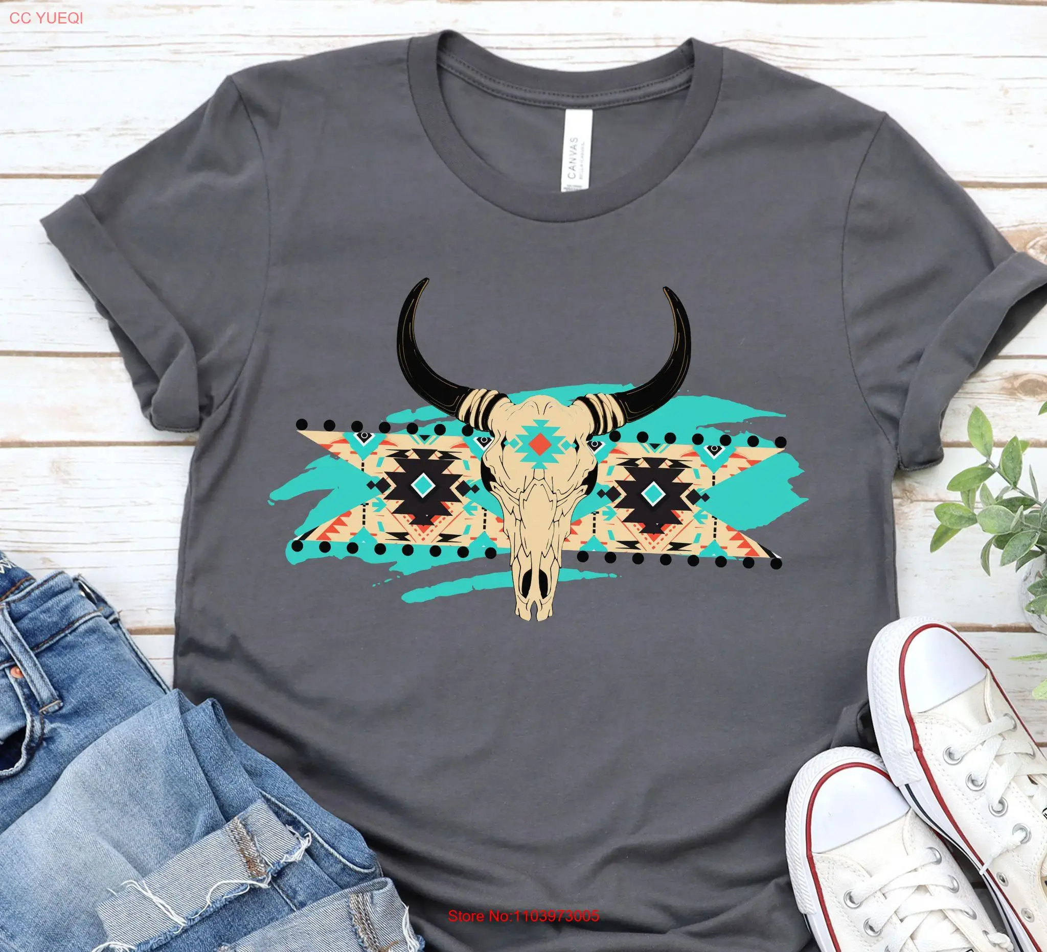 Футболка Steer Skull Western Rodeo уникальная для пастушки ацтекского и корового дизайна с