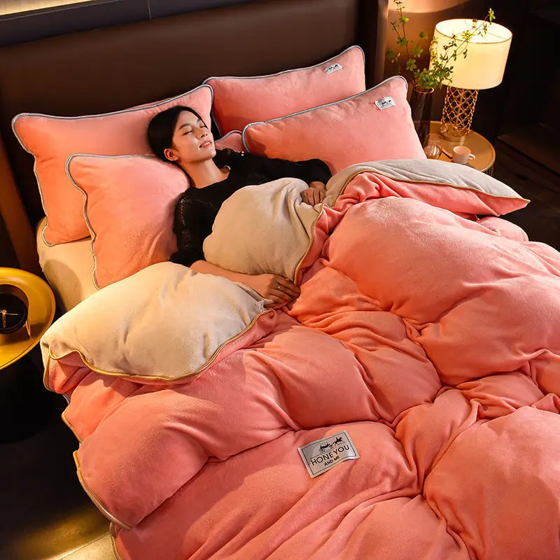 

Fluffy Plush King Bedding Set Velvet Bedding Sets Winter Super Soft Warm Duvet Cover Queen Bed Quilt 200x230cm