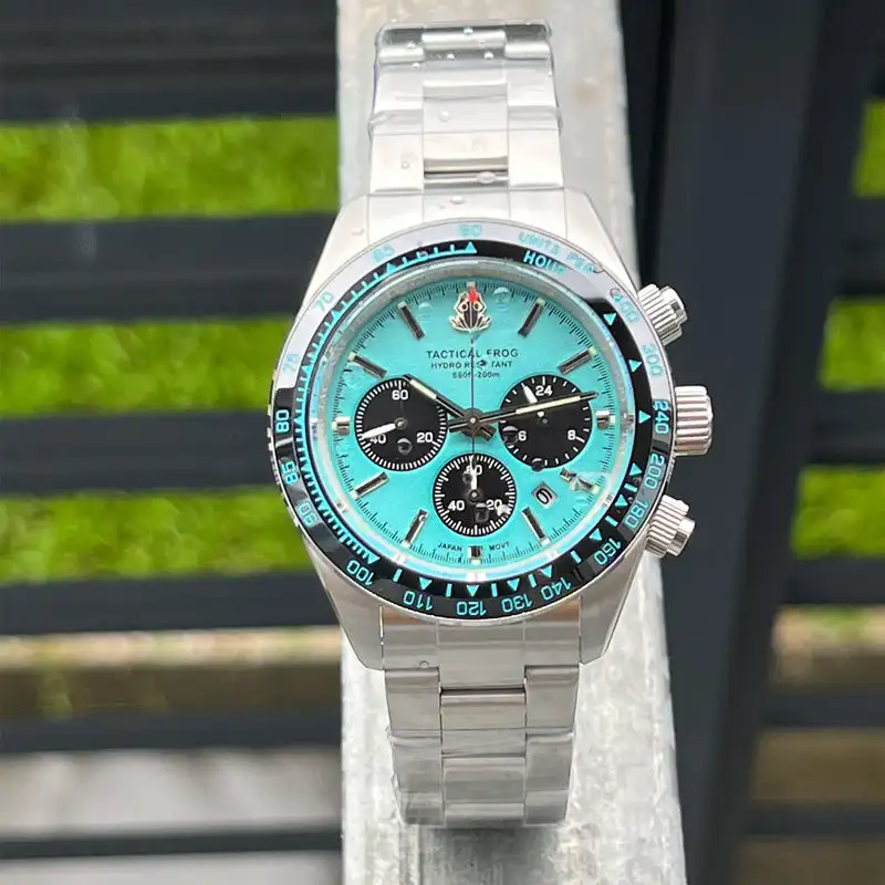 Tactical Frog Men Sports Watch 41mm Panda Chronograph Retro Luxury VS75A Solar Quartz Movement Sapphire 20Bar Luminous Clock |
