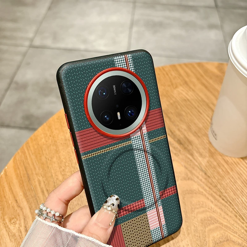 Фото Чехол для Huawei Mate 70 60 Pro, красный, зеленый, в полоску, кожаный чехол Magsafe, индивидуальные металлические ключи, матовый, противоскользящий, мягкий чехол №4