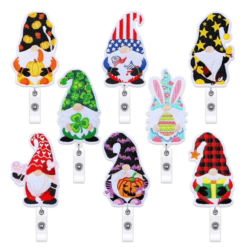 

Exquisite Nurse Badge Reel Retractable Swivel Clip Gnome Pattern for Festival