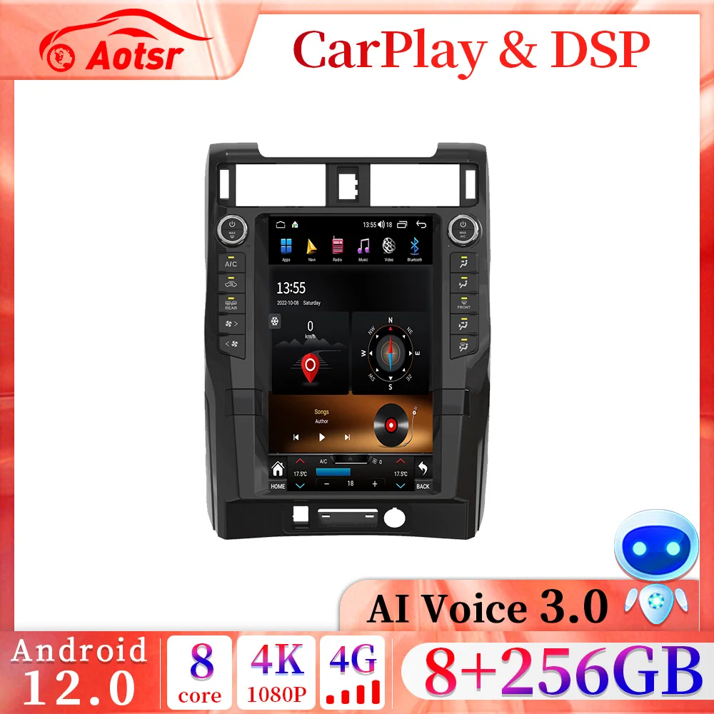 15 6-дюймовый экран Tesla 6 + 128 ГБ авторадио для Toyota 4Runner 2010-2022 Android 13 автомобильный