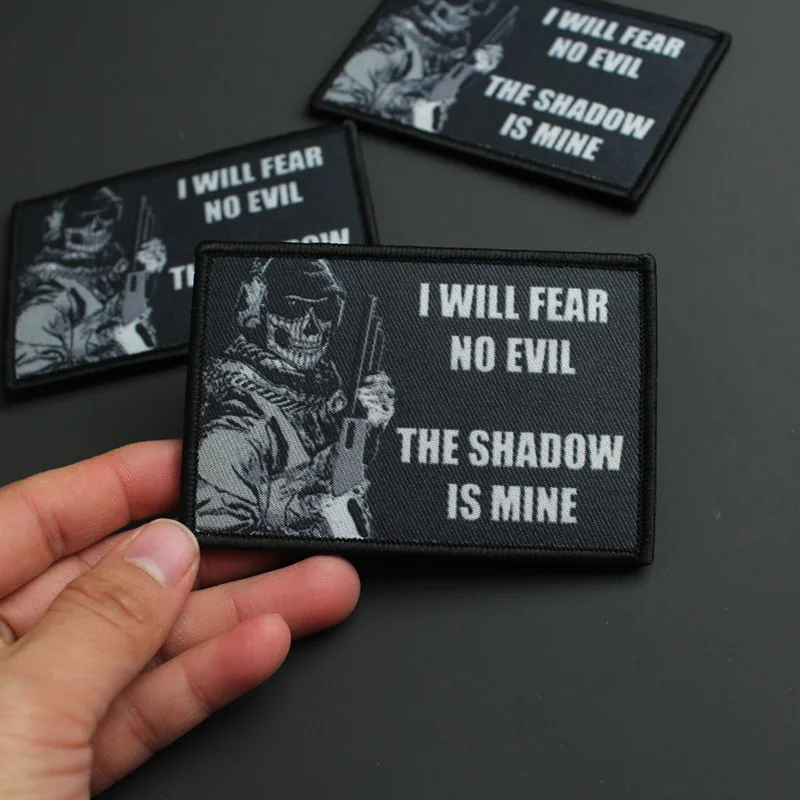 

Skull Soldier Military Patch for Clothing I WILL FEAR NO EVIL Embroidery Tactical Armband Morale Badge Woven Emblem Hook Loop