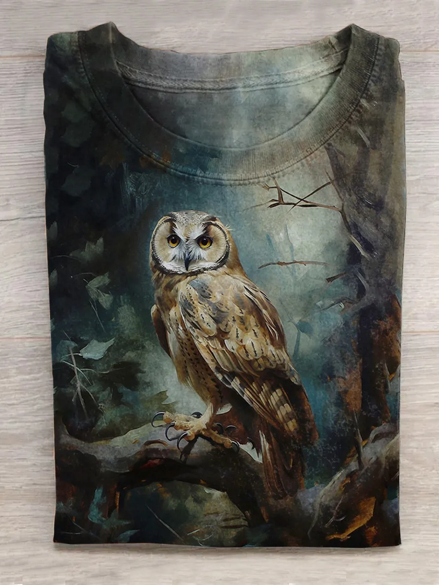 

Unisex Halloween Owl Print Casual T-Shirt