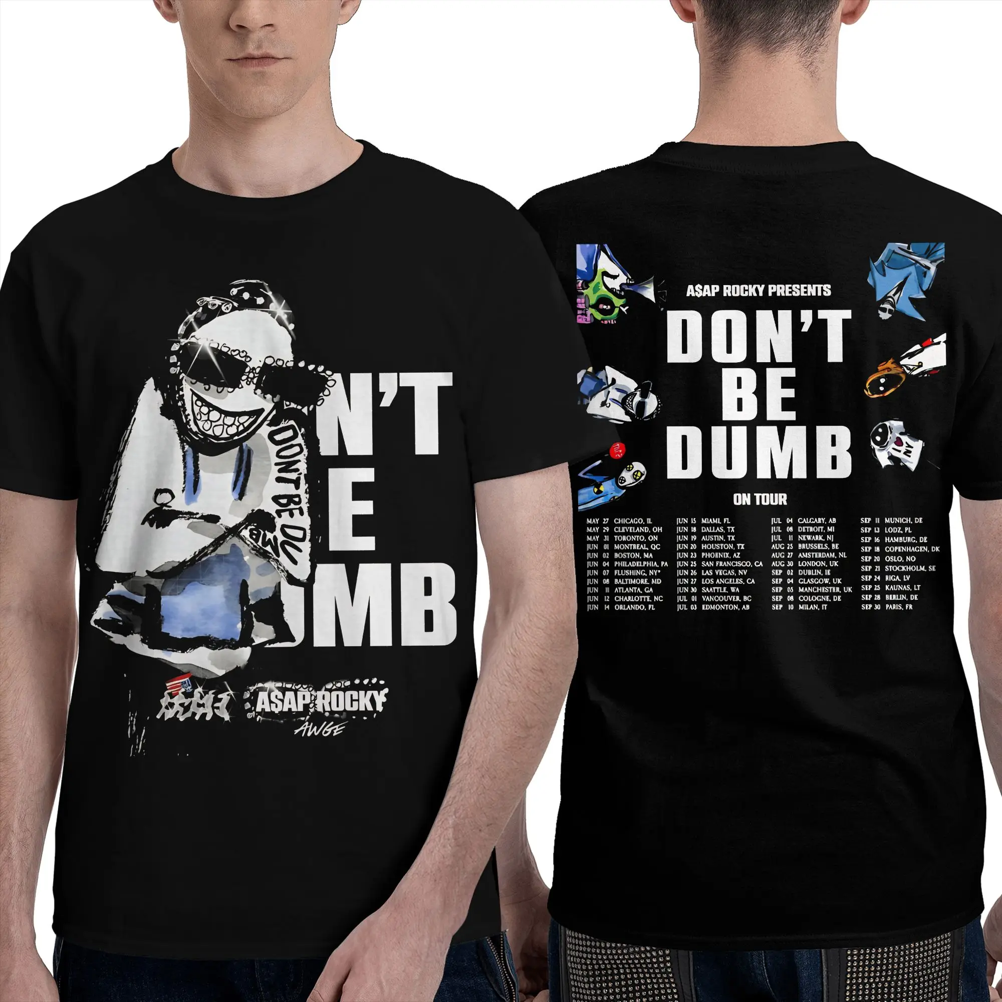 Фото Футболки Asaps Rockys Don’t Be Dumb Tour 2026 для мужчин и женщин, забавные футболки, мерч, 100% хлопок, одежда в подарок №1