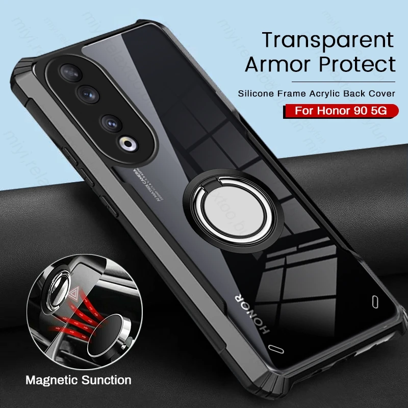 Прозрачная акриловая задняя крышка с магнитным кольцом-держателем для Honor 90 5G 6 7