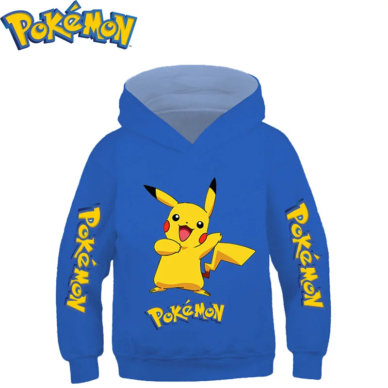

New Pokemon Pikachu Hoodies For Boys Girls Padded Hooded Sweatshirt Autumn and Winter Cute Warm Top Children's Christmas Gifts