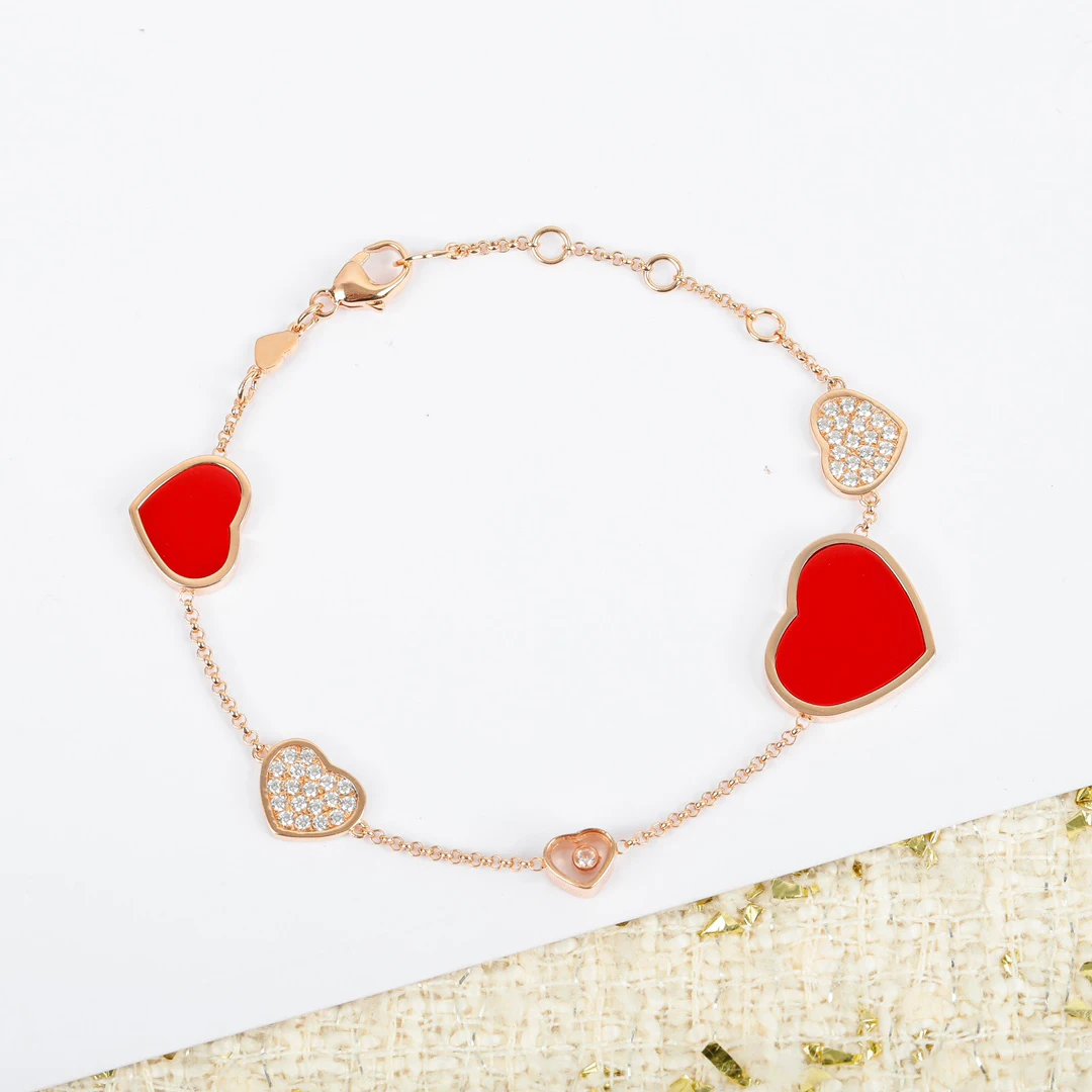 

2022 Europe Brand 18k Gold Plated Rose Gold Peach Heart Red Black Full Drill Bracelet Woman Top Quality Luxury Jewelry Trend