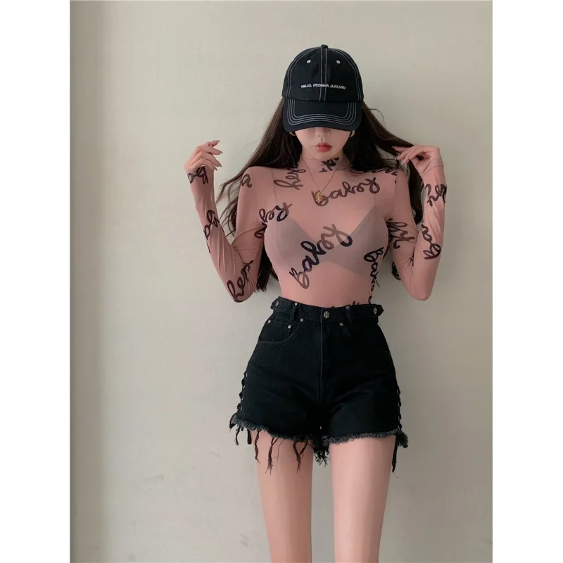 High Waist Lace-up Denim Shorts Women Summer New Large Size Fashion Showing Thin Cross Flower Womens Shorts Sexy Booty Shorts