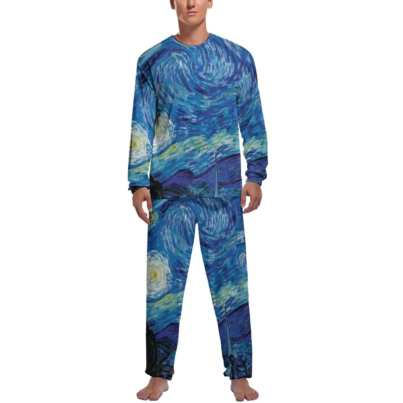 

Abstract Sky Pajamas Long Sleeve Van Gogh Starry Night Two Piece Night Pajama Sets Spring Men Custom Kawaii Nightwear