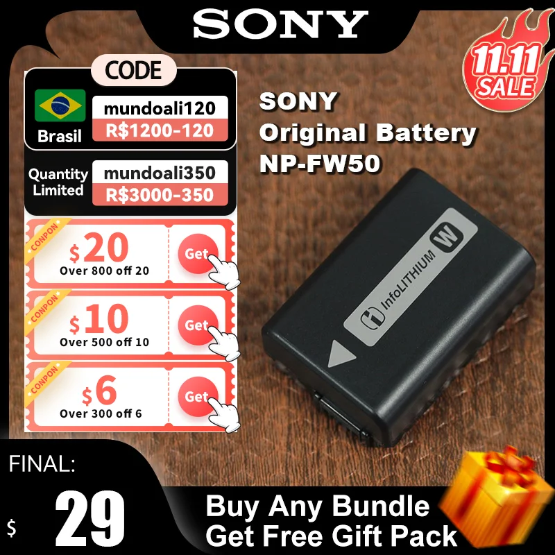 

【 11,11 sale】официальная Оригинальная батарея для Фотоаппарата Sony NP-FW50 для цифровой беззеркальной камеры Alpha A6000 A6300 A6500 A6400 A6600 ZVE10