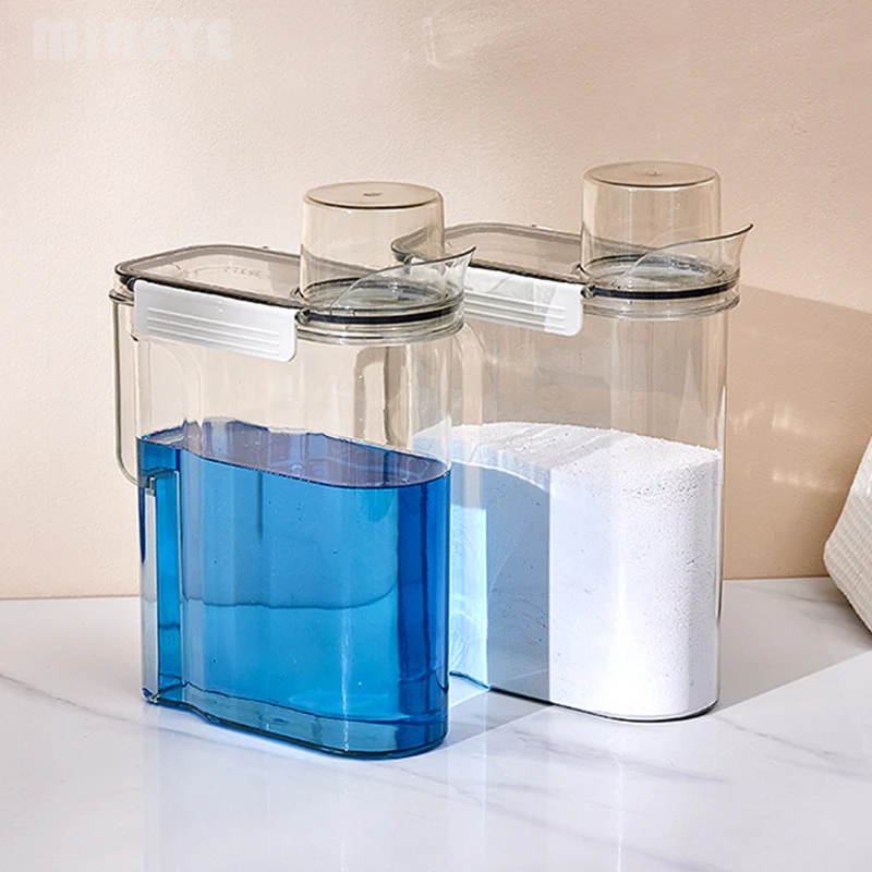 

Airtight Laundry Detergent Powder Storage Box Clear washing Powder Container With Cup Multipurpose Plastic Laundry Detergent Jar