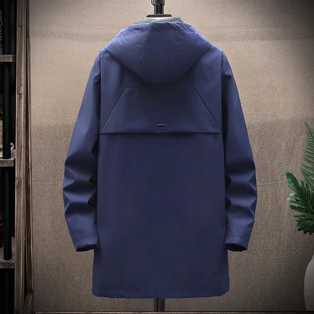 

Men Outwear Relaxed Fit Male Hood Pure Color Zipper Coat Men Overcoat Streetwear