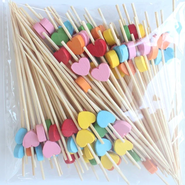 

100 шт. одноразовые бамбуковые шампуры с сердечком и жемчугом для коктейлей, вилки для шведского стола, еды, фруктов для декора свадьбы, дня рождения