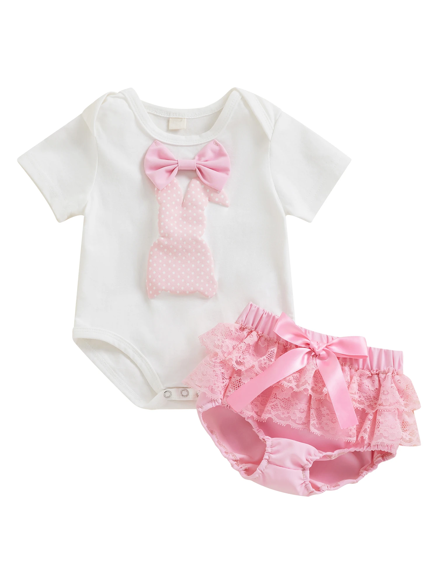 

Одежда для маленьких девочек, комбинезон с коротким рукавом и круглым воротником с бантом, топы, кружевные брюки с оборками, повседневная одежда