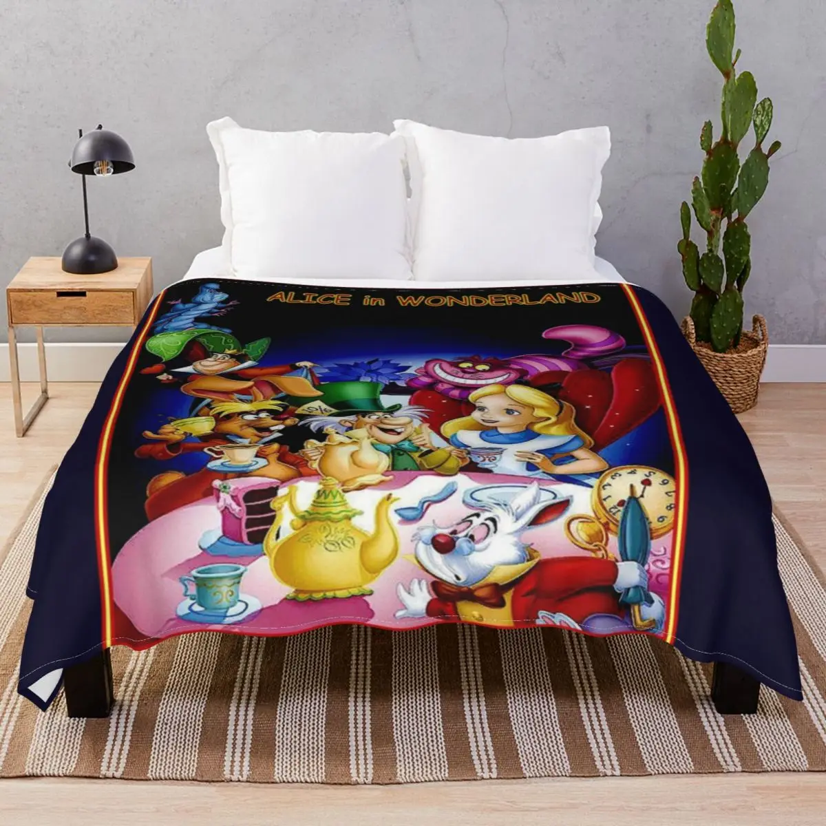 ALICE IN WONDERLAND Blanket Flannel Print Super Soft Unisex Throw Blankets for Bed Sofa Travel Office