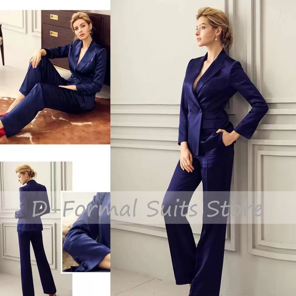 2022 New Lady Navy Blue Pant Suits Women Business Formal Outfit For Weddings Tuxedos Blazer Ensemble Femme 2 Pièces