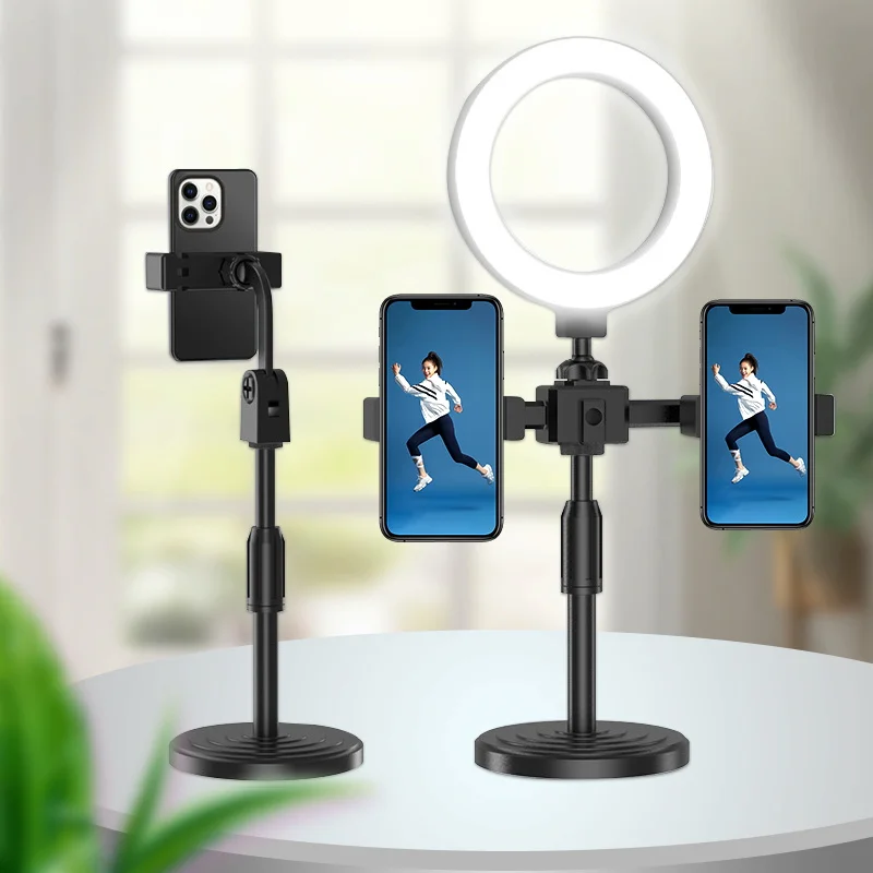 

Desktop Mobile Phone Holder 360 Rotate Adjustable Live Stand Multi-function Photo Photography Bracket Round Base Smartphone Stan