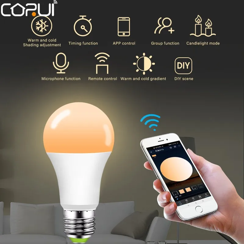 

CORUI Smart LED Light Bulb -compatible 10W Dimming Color Smart Home Gadget APP Remote Control Group Control Timing Lamp