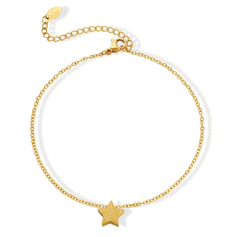 

Korean Style Gold Plated Frosted Pentagram Anklet for Women Cute Ankle Foot Ornaments Fashion Jewelry Holiday Gifts