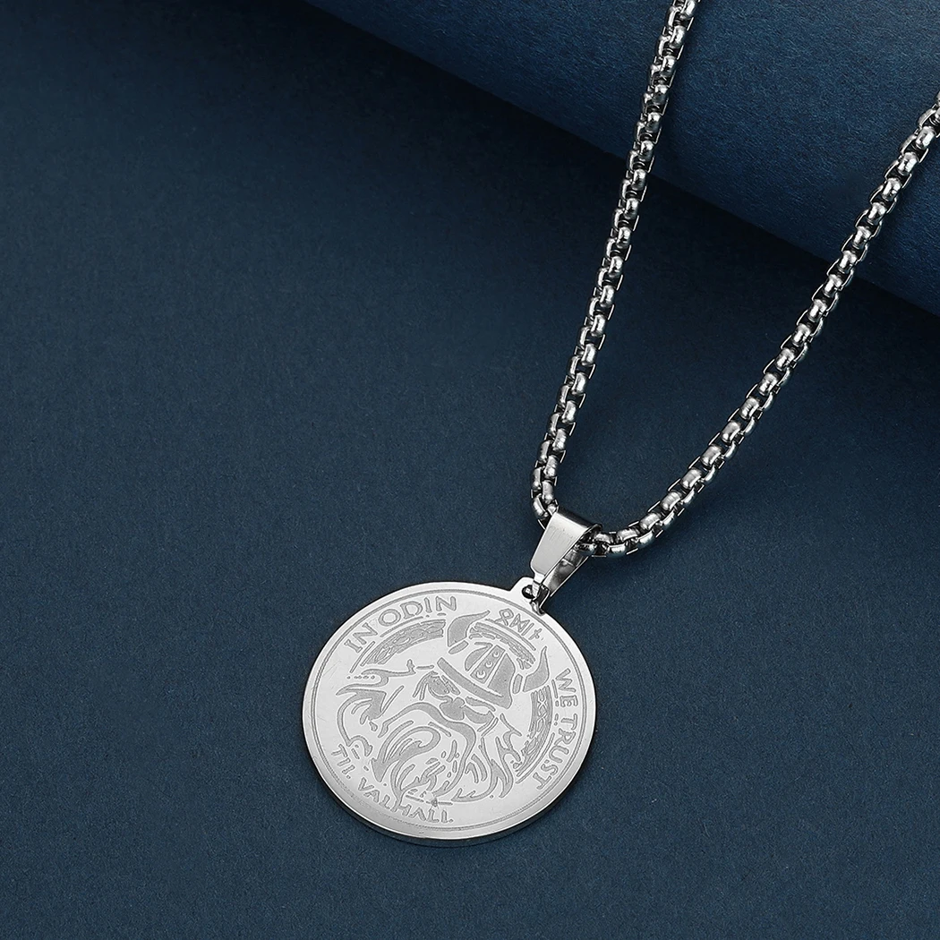 

Kinitial Silver Sword Shield Bear Necklace, Bear Sword Blade Medallion, We trusn in Odin pendant, Vikings necklace