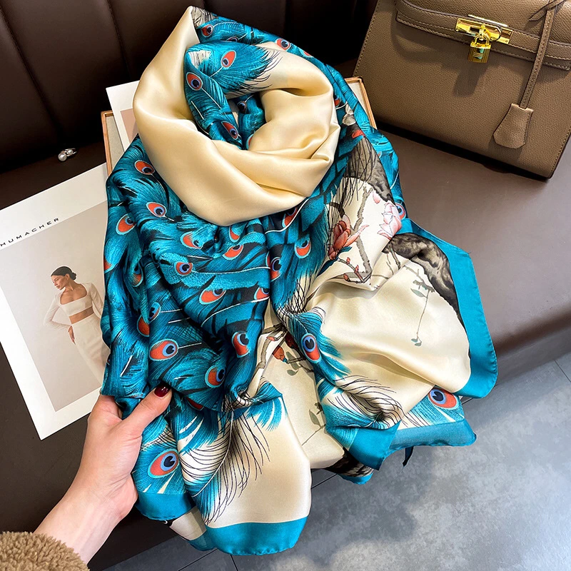 

Smooth Silk Scarf for Women Floral Print Elegant Pashmina Scarfs Female Foulard Hijab Luxury Shawls Beach Lady Stoles Scarve