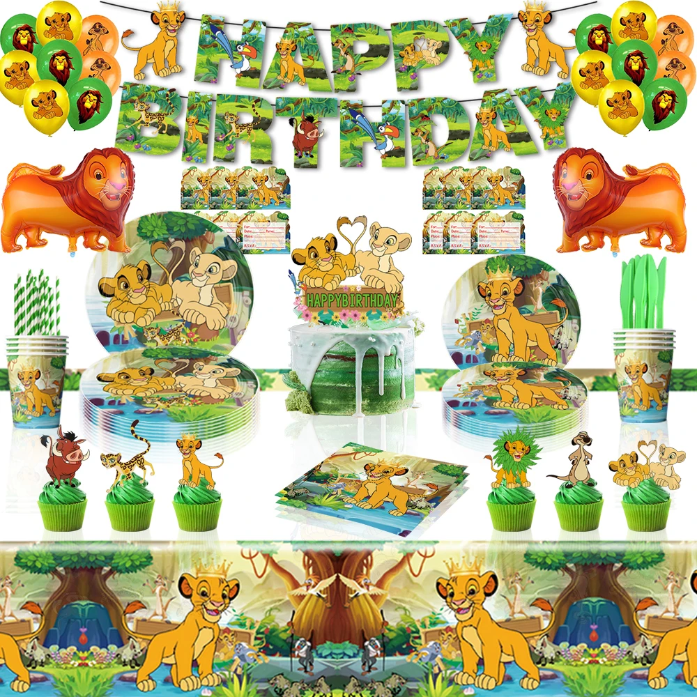 

The Lion King Simba Birthday Party Decorations Paper Cup Plate Balloon Tablecloth Banner Cake Topper for Kid Boy Party Decor