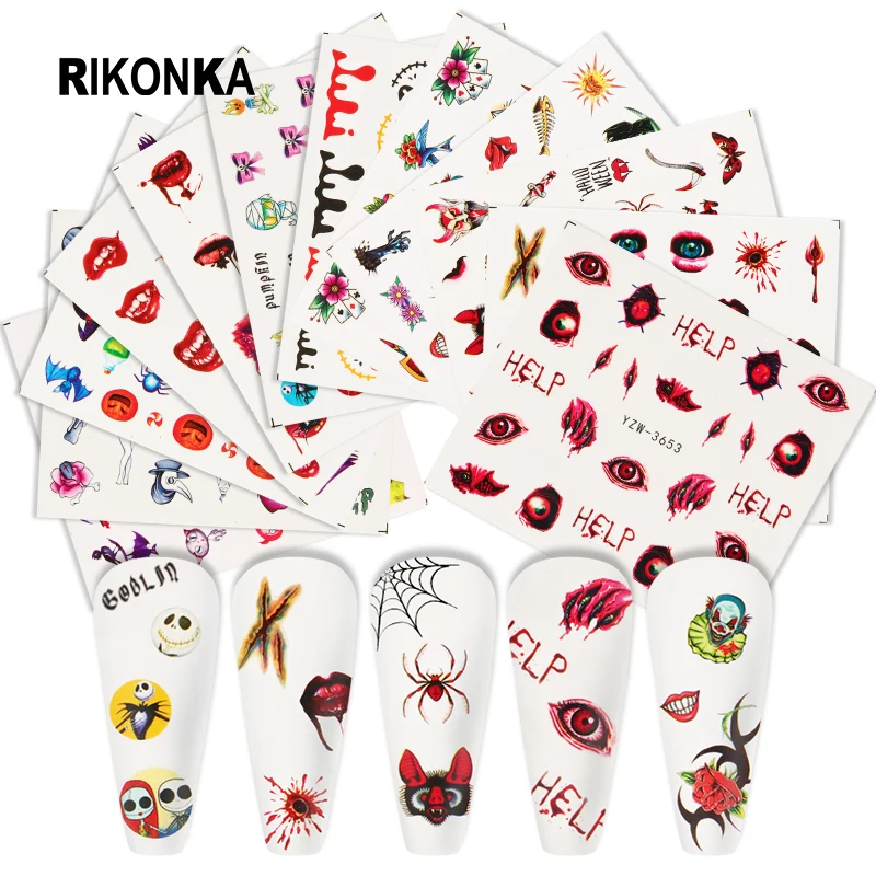 12 шт. переводные наклейки для ногтей в виде скелета летучей мыши |